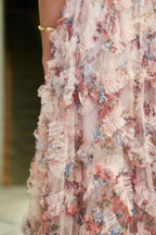 Yumi Ivory Floral Ruffle Mesh Midi Skirt