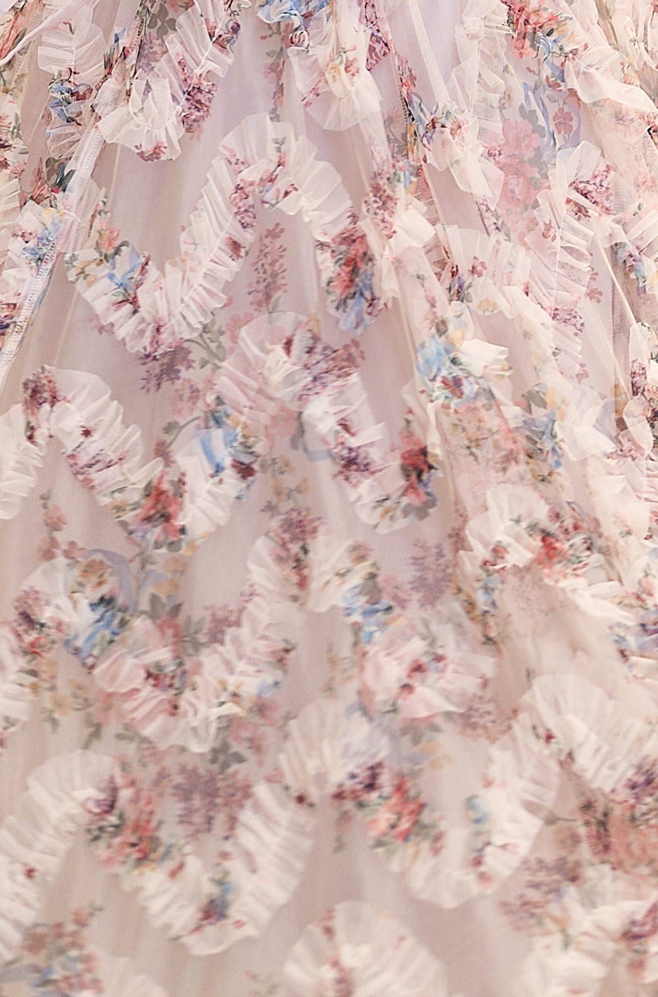 Yumi Ivory Floral Ruffle Mesh Midi Skirt