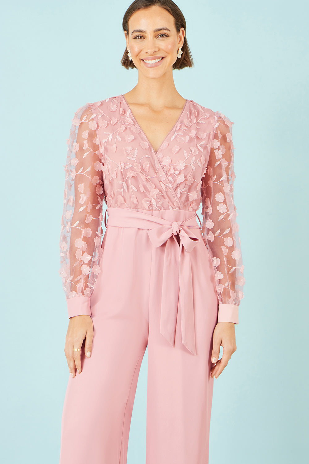 Yumi Pink Flower Applique Jumpsuit
