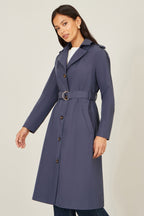 Yumi Navy Belted Long Trench Coat With Belt