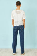 Yumi White Crochet Short Sleeve Cardigan