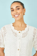 Yumi White Crochet Short Sleeve Cardigan