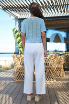 Yumi Blue Crochet Short Sleeve Cardigan
