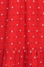 Yumi Red Broderie Anglaise Wrap Midi Dress With Flower Embroidery