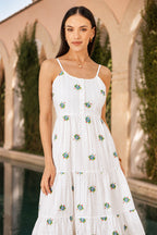 Yumi White Cotton Embroidered Broderie Anglaise Midi Sun Dress