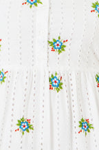 Yumi White Cotton Embroidered Broderie Anglaise Midi Sun Dress