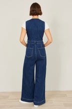 Yumi Blue Denim Stretch Fitted Jumpsuit