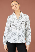 Yumi White Scribble Floral Embroidered Shirt