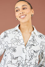Yumi White Scribble Floral Embroidered Shirt