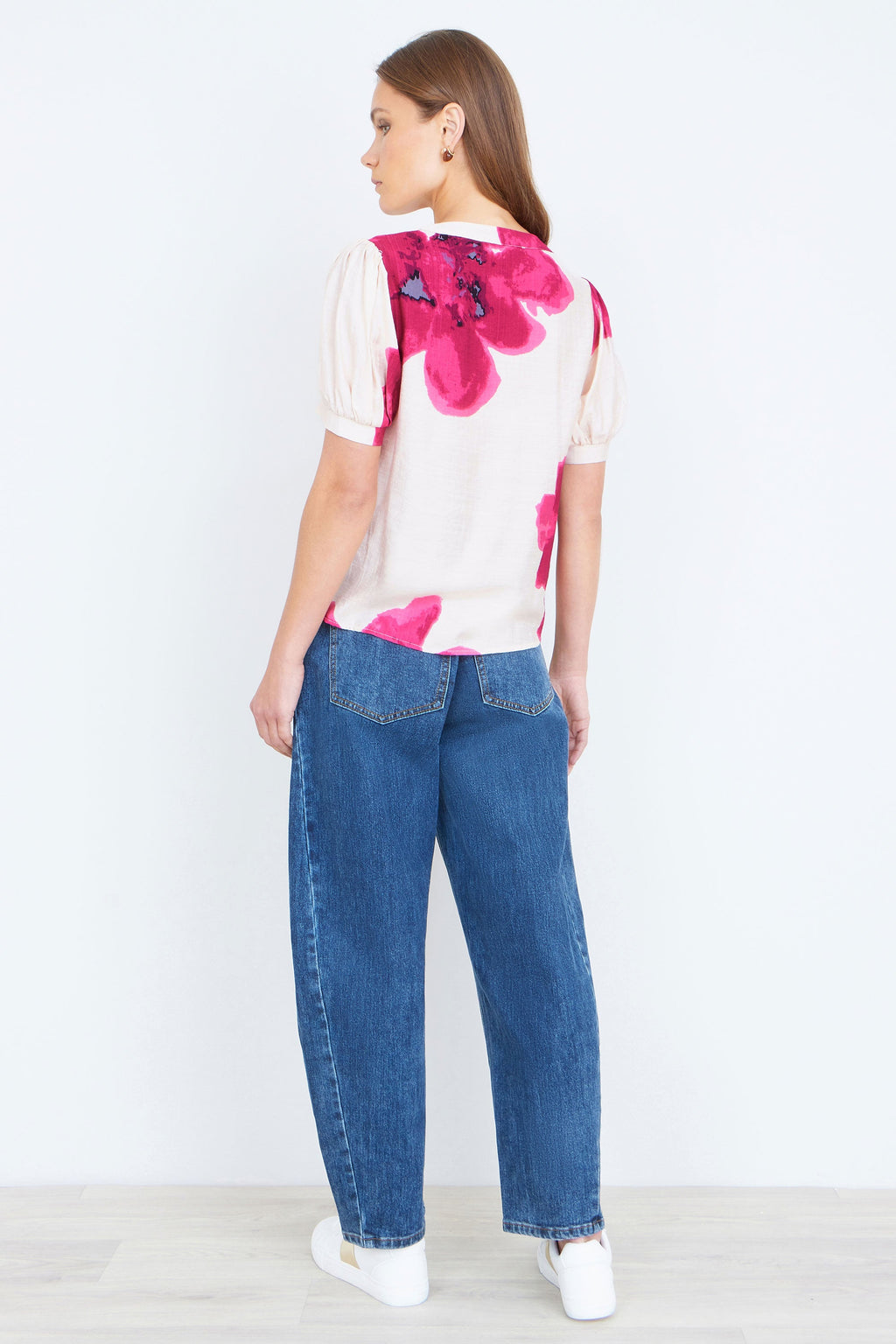 Yumi Pink Watercolour Viscose Floral Top