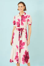 Yumi Pink Scattered Floral Shirt Dress