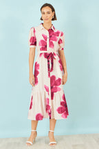 Yumi Pink Scattered Floral Shirt Dress