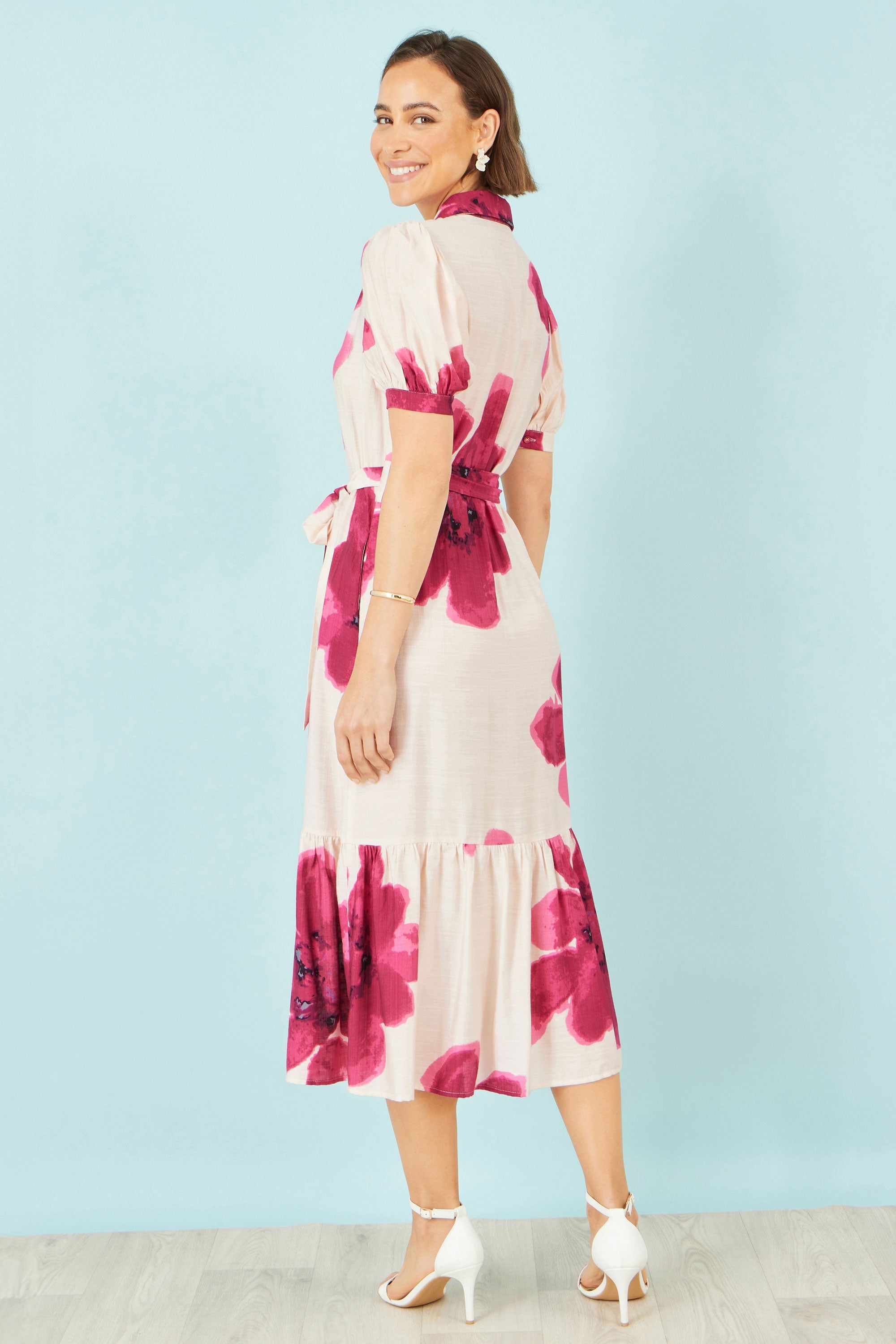 Yumi Pink Scattered Floral Shirt Dress