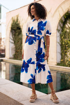 Yumi Blue Scattered Floral Shirt Dress