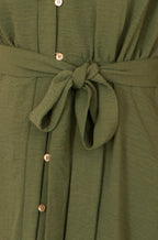 Yumi Green Ruffle Collar Midi Shirt Dress