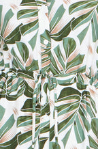 Yumi Green Viscose Leaf Print Relaxed Midi Dress