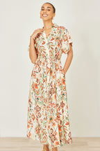 Yumi Ivory Viscose Relaxed Boho Print Maxi Shirt Dress