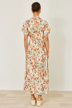 Yumi Ivory Viscose Relaxed Boho Print Maxi Shirt Dress