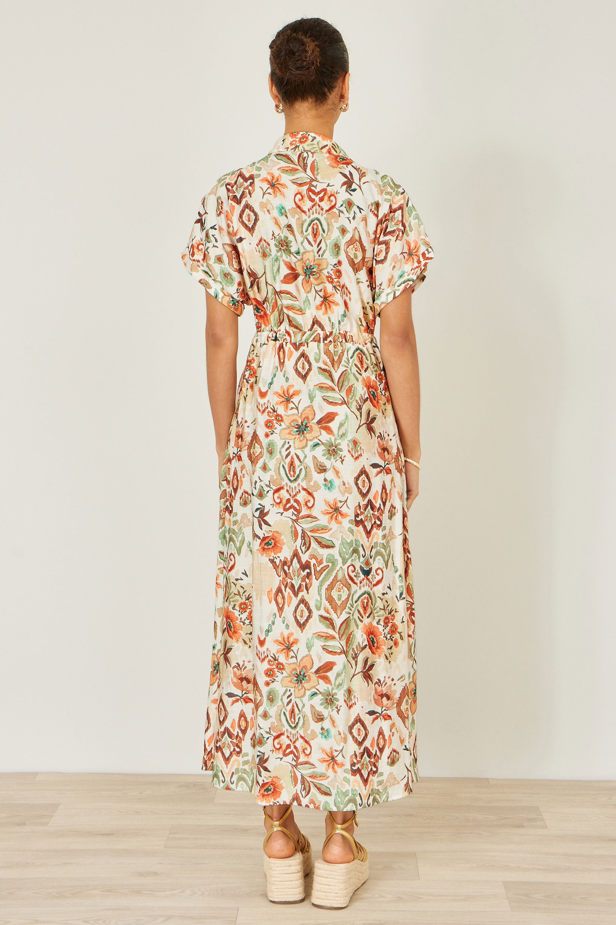 Yumi Ivory Viscose Relaxed Boho Print Maxi Shirt Dress