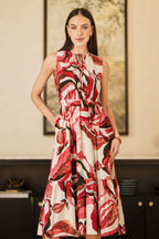 Yumi Pink Viscose Swirl Print Midi Dress