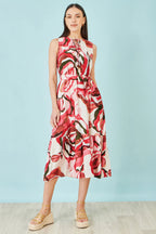 Yumi Pink Viscose Swirl Print Midi Dress