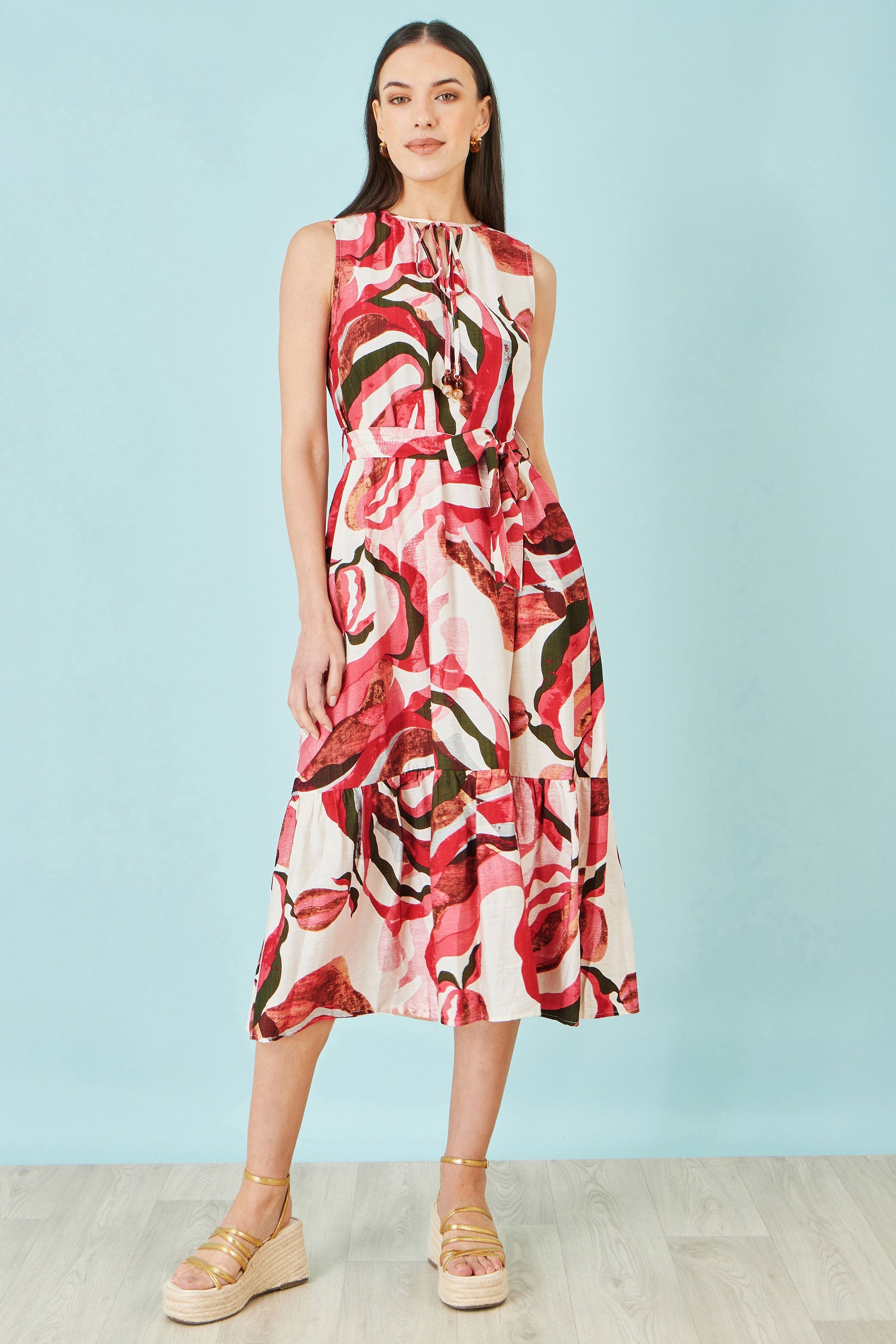 Yumi Pink Viscose Swirl Print Midi Dress