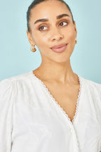 Yumi White Paisley Viscose Embroidered Shirt