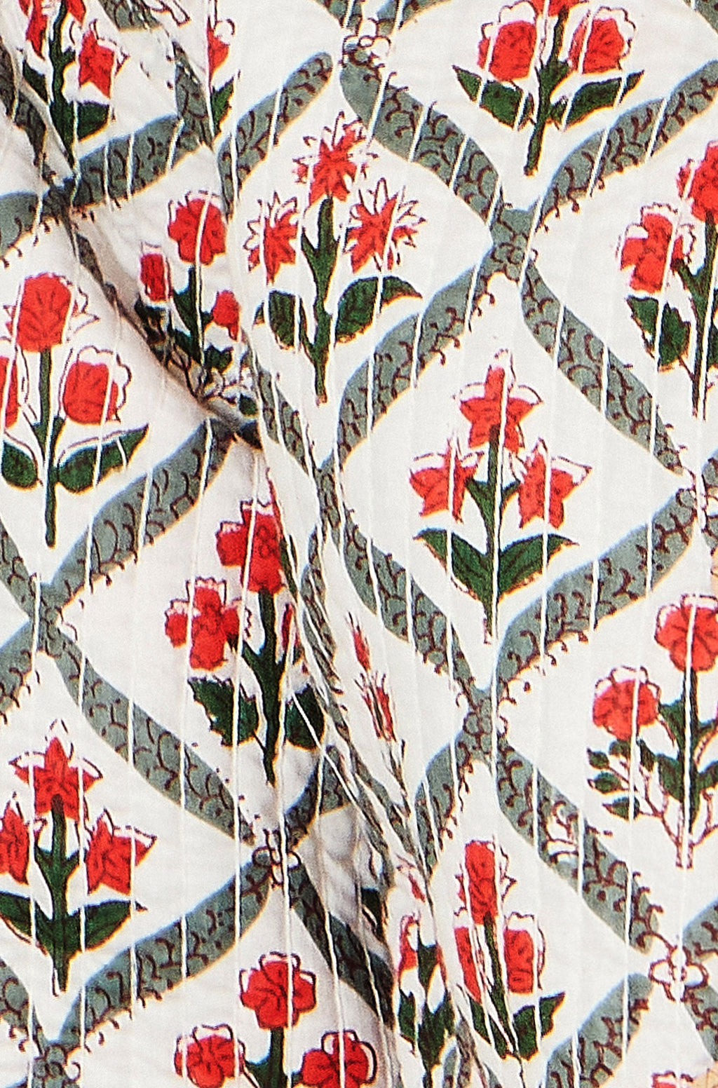 Yumi White Peacock Print Reversible Cotton Quilted Jacket