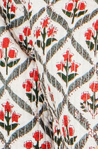 Yumi White Peacock Print Reversible Cotton Quilted Jacket