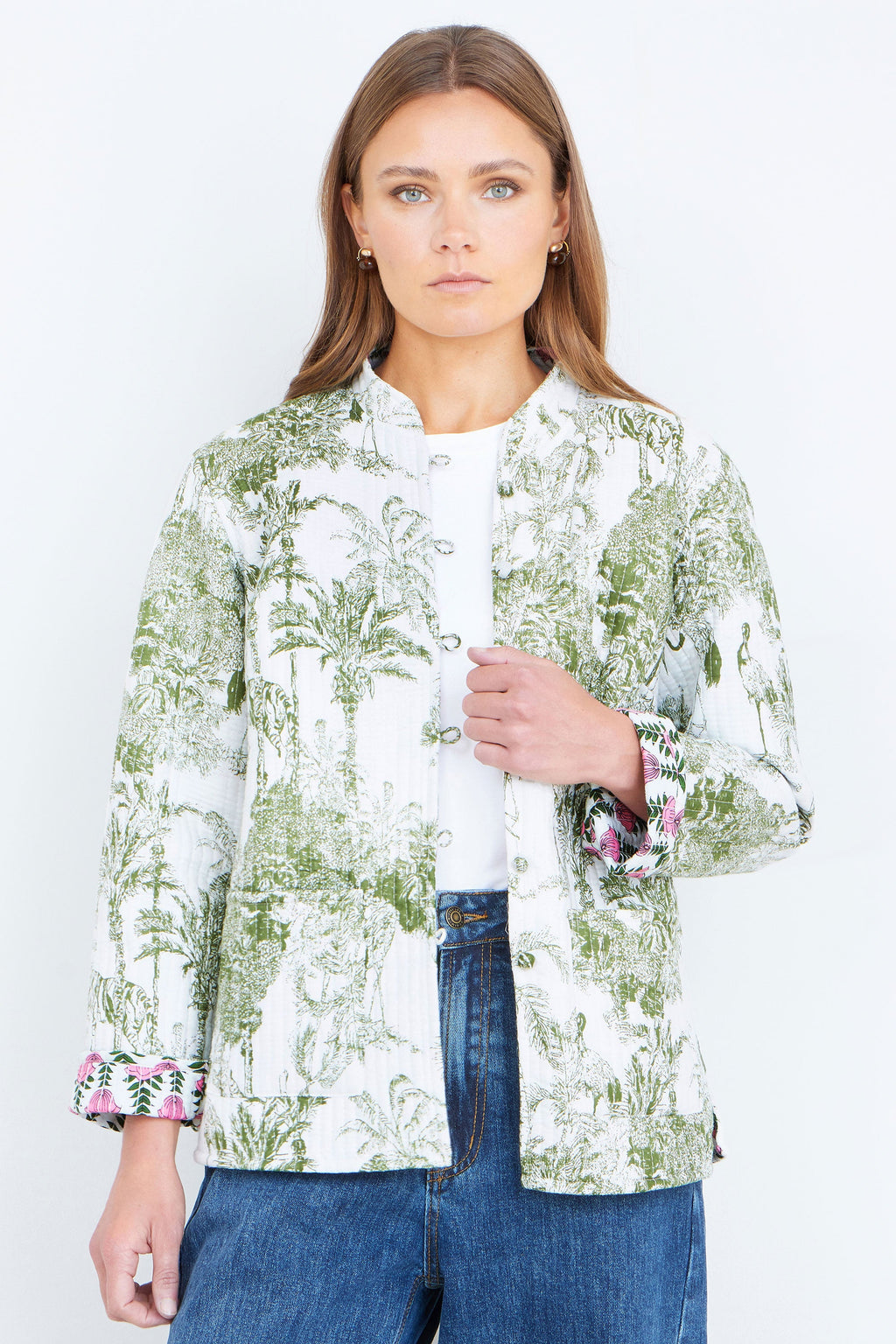 Yumi Green Reversible Cotton Quilted Jacket