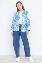 Yumi Blue Palm Reversible Cotton Quilted Jacket