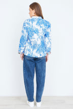Yumi Blue Palm Reversible Cotton Quilted Jacket