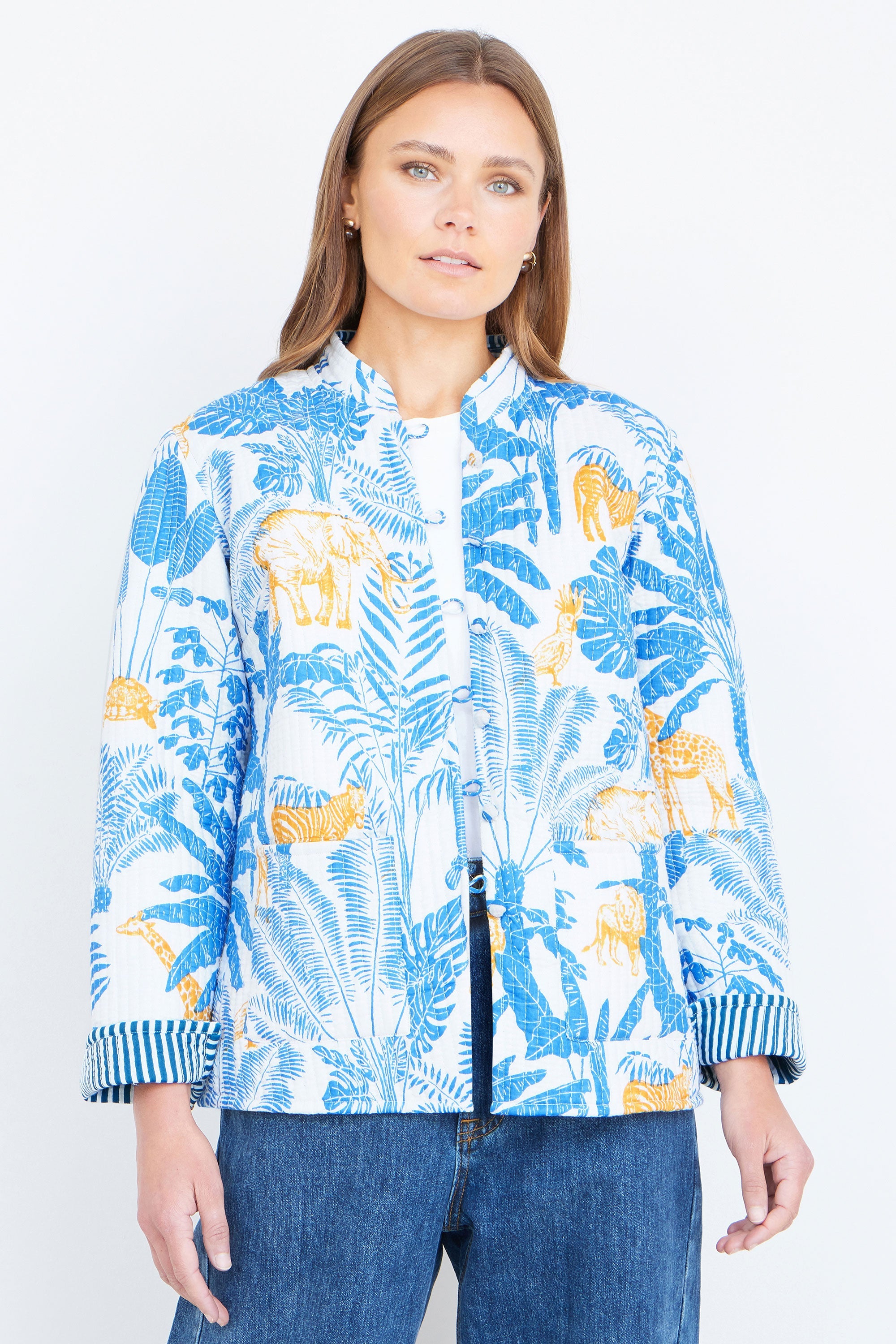 Yumi Blue Jungle Reversible Cotton Quilted Jacket