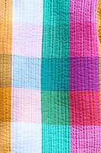 Yumi Multicolour Checked Cropped Reversible Cotton Quilted Jacket