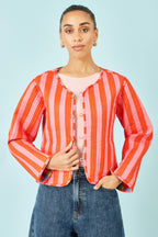 Yumi Multicolour Checked Reversible Cotton Quilted Jacket
