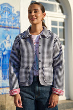 Yumi Black Gingham Frill Collar Jacket