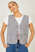 Yumi Black Gingham Reversible Cotton Tie Waistcoat