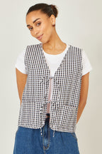 Yumi Black Gingham Reversible Cotton Tie Waistcoat