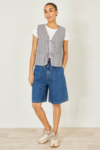 Yumi Black Gingham Reversible Cotton Tie Waistcoat