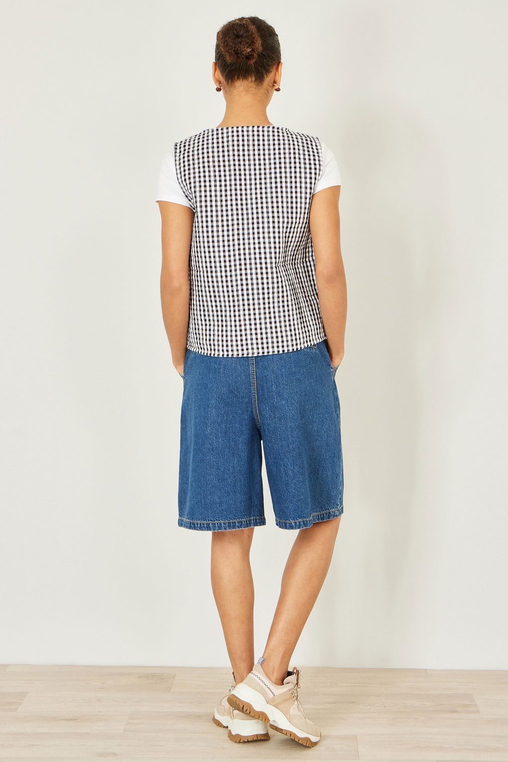 Yumi Black Gingham Reversible Cotton Tie Waistcoat