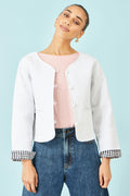 Yumi White Gingham Reversible Cotton Quilted Cropped Jacket
