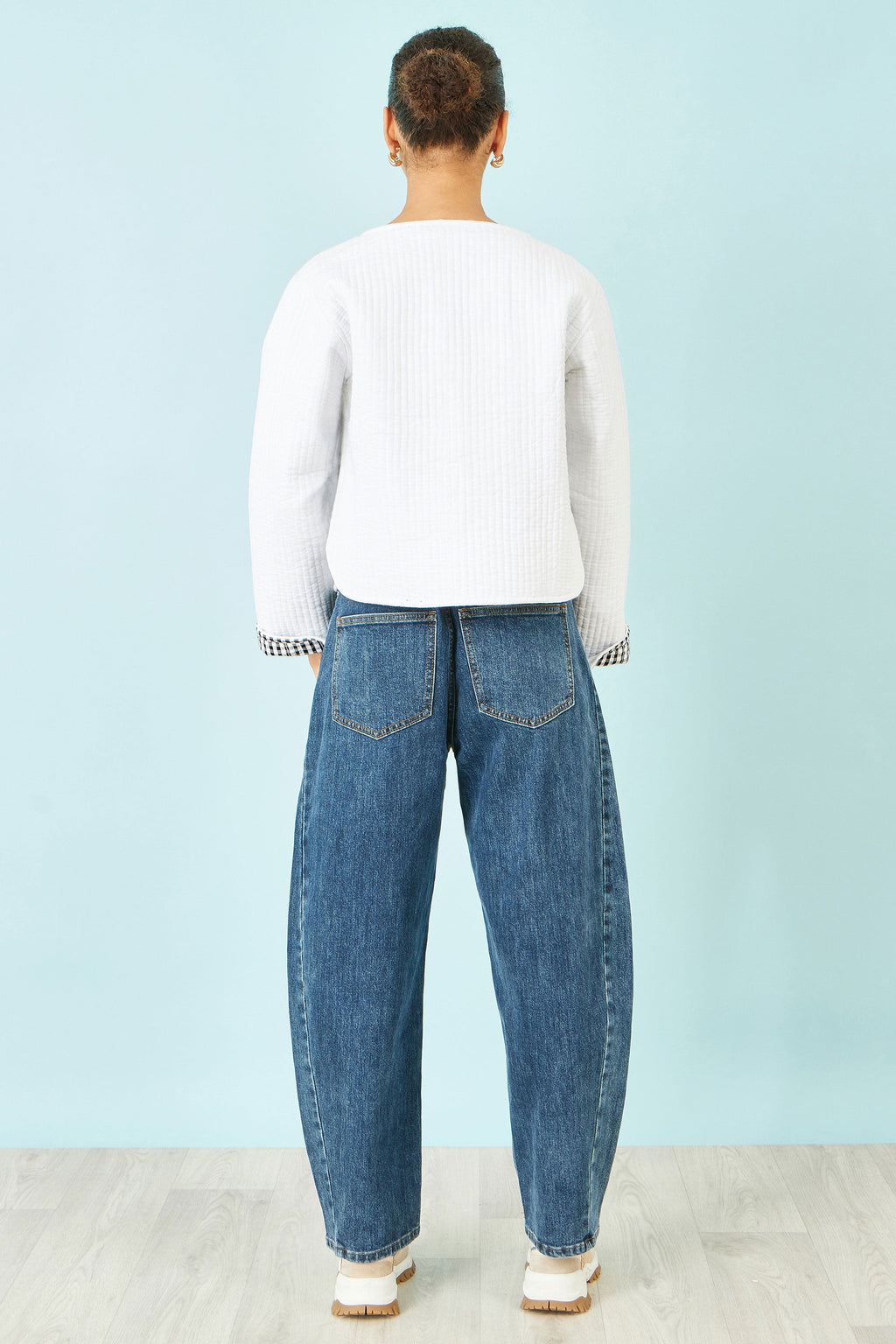 Yumi White Gingham Reversible Cotton Quilted Cropped Jacket