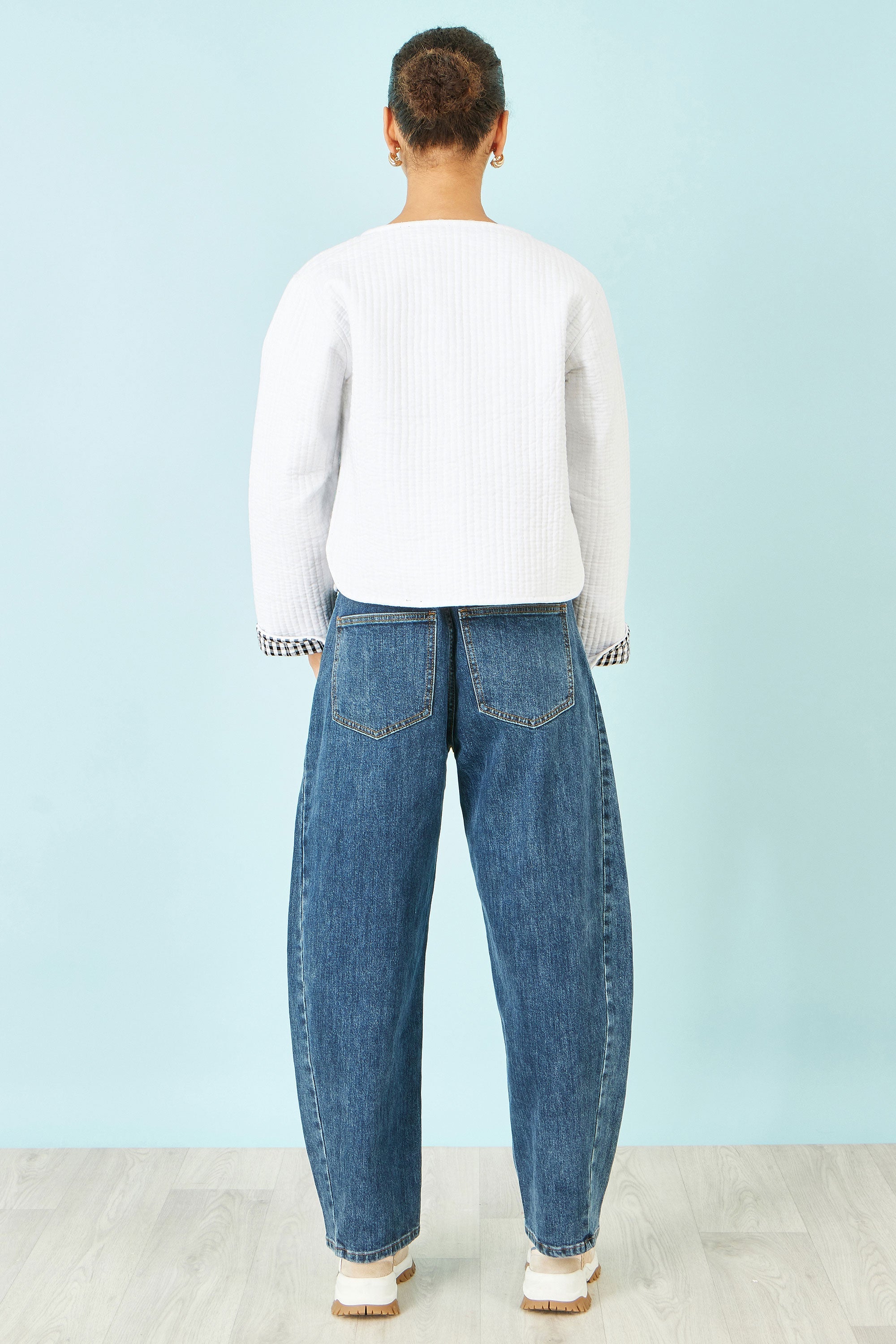 Yumi White Gingham Reversible Cotton Quilted Cropped Jacket