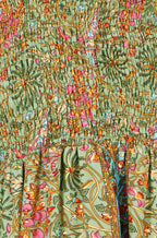 Yumi Green Foil Palm Print Ruched Maxi Dress With Border Detail