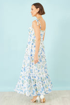 Yumi White Butterfly Print Lace Trim Maxi Dress