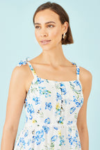 Yumi White Butterfly Print Lace Trim Maxi Dress