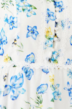 Yumi White Butterfly Print Lace Trim Maxi Dress
