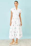 Yumi White Cotton Broderie Anglaise Embroidered Midi Dress