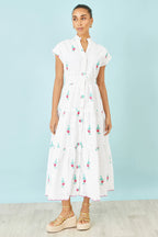 Yumi White Cotton Broderie Anglaise Embroidered Midi Dress