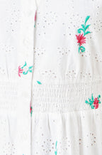 Yumi White Cotton Broderie Anglaise Embroidered Midi Dress